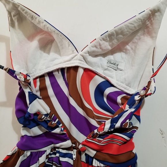 XXS - XS 00 - 0 Elisabeth Stewart Vintage 70s Halter Top Maxi Dress Geometric - Picture 4 of 8